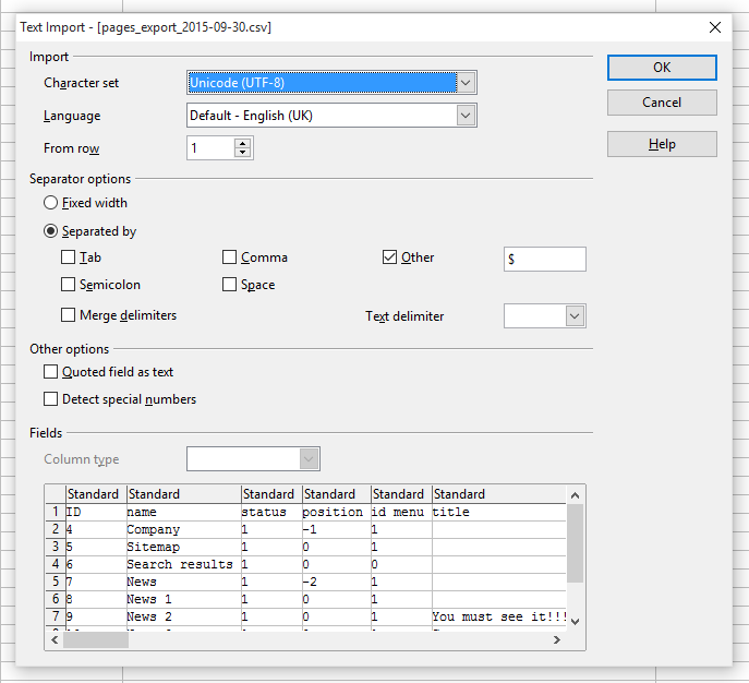 Importing data to OpenOffice.org Calc