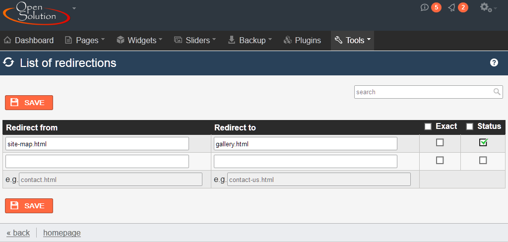 List of redirections