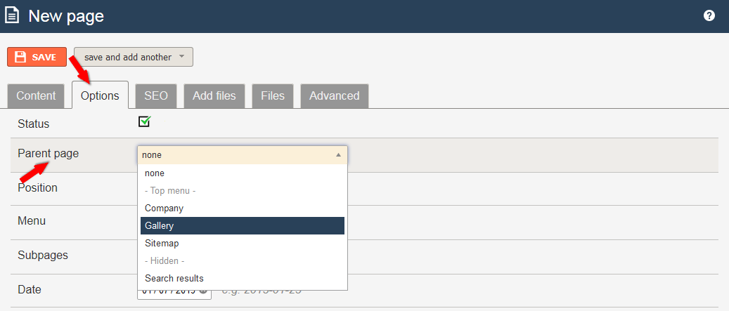Adding a subpage