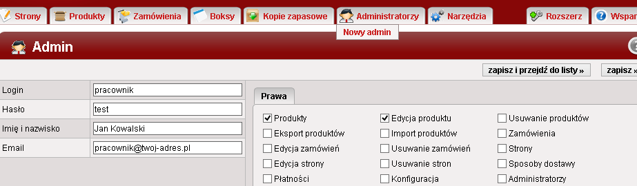 Edycja administratora
